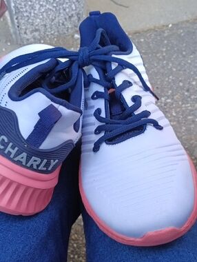 Kids Performance Sneaker - White & Navy with Pink Accent